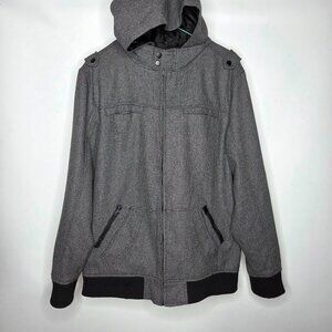 Y2k Jacket Men's XL Elixir Gray Tweed full Zip Hooded Insulated Lining Pockets